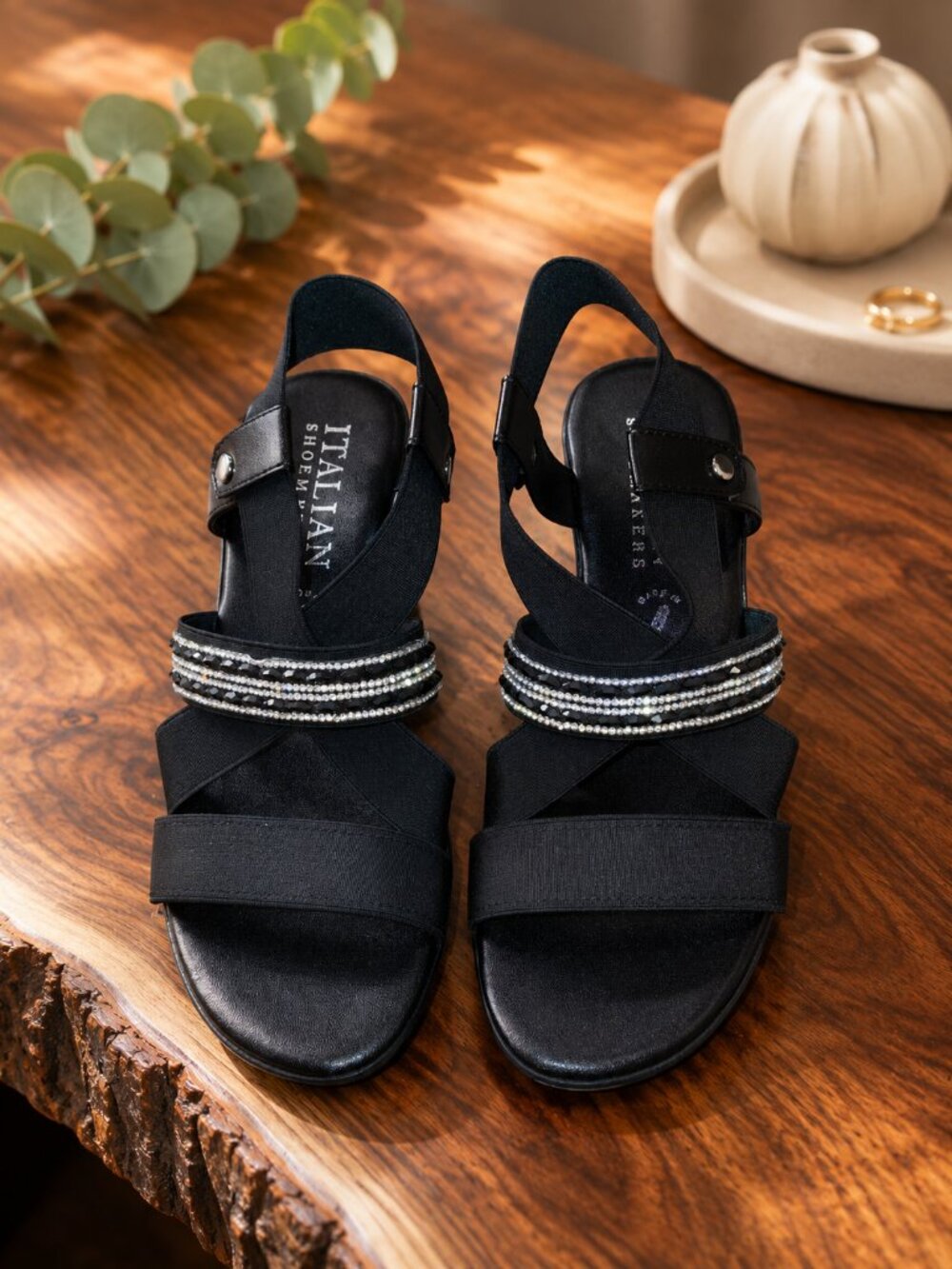 Italian Shoemakers Gorgina 8.5M Wedge Sandals Black Rhinestone Comfort NIB NWT